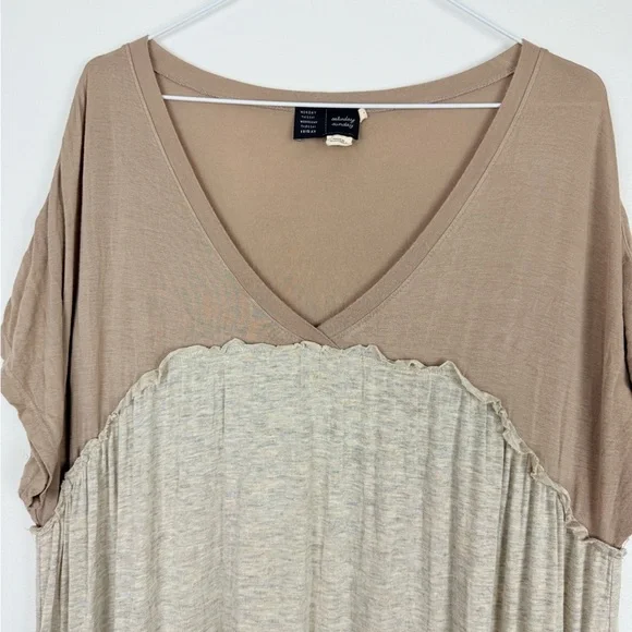 Anthropologie Saturday Sunday Tiered Neutral Colorblock Relaxed Knit Boho Dress - Picture 5 of 7